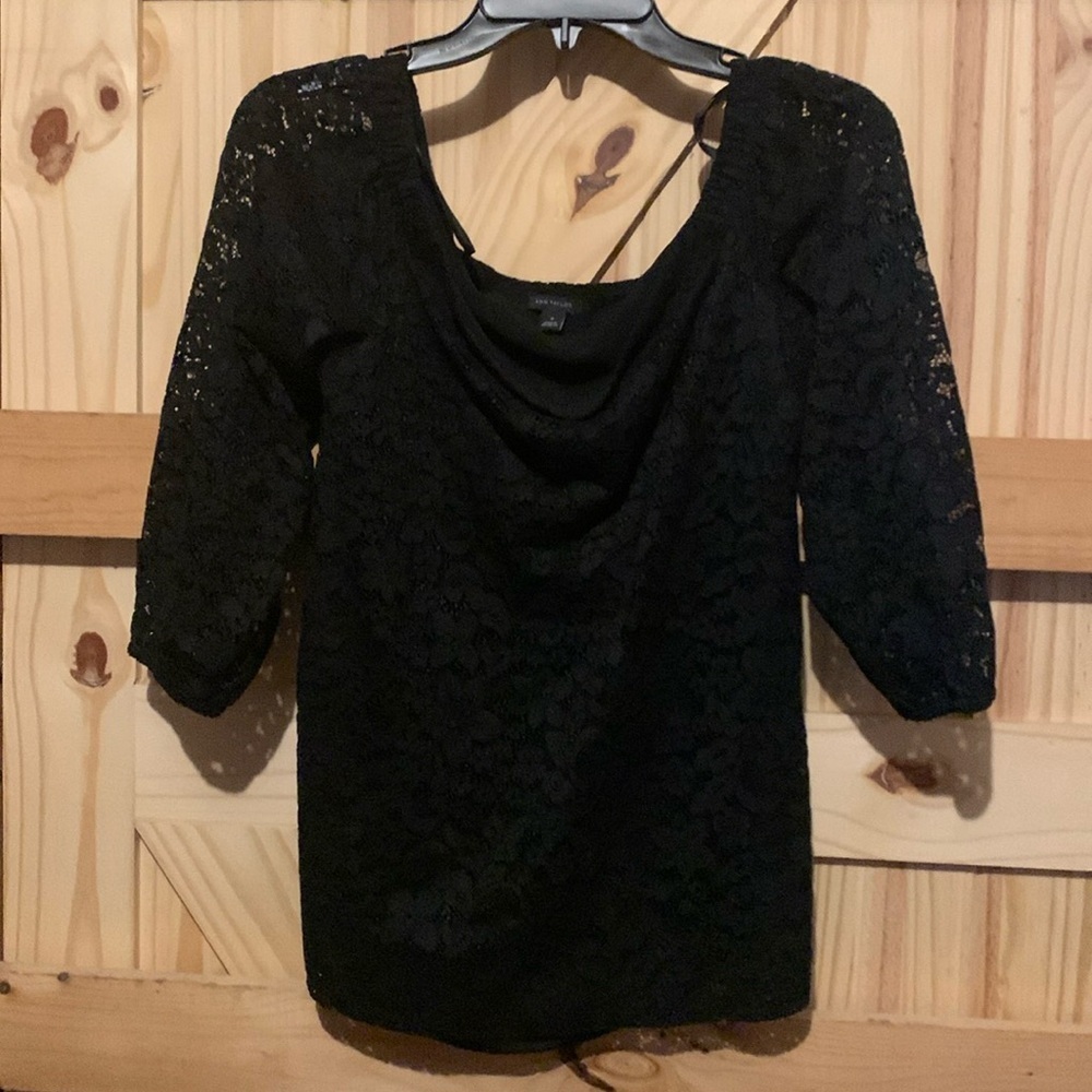 Ann Taylor Black Lace Blouse Small